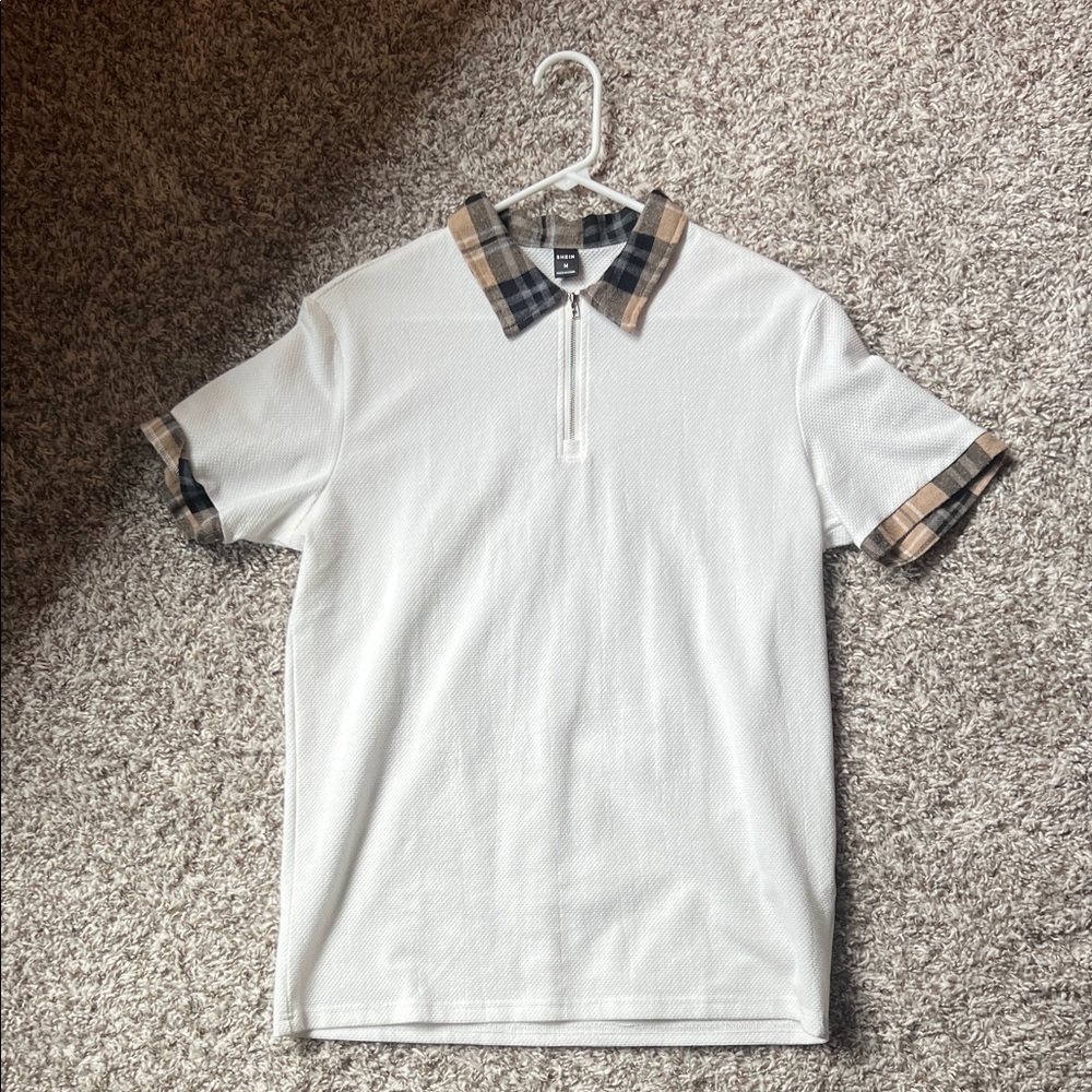 SHEIN White Polo with Plaid Details